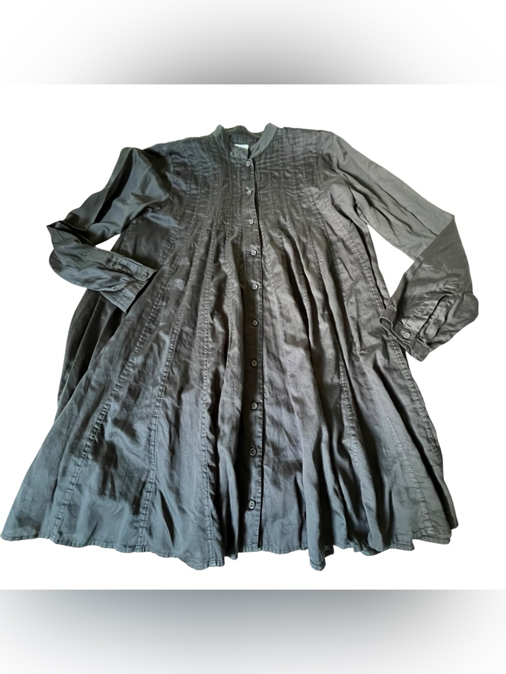 ZYGA Black 100% Cotton Pintuck Tunic Shirt Dress EU 42 Flared Lagenlook Boho